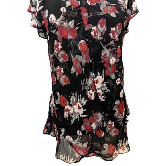 Alfred Sung Black Red Floral Whimsygoth Blouse Sheer Layered Office Summer XXL - Picture 3 of 8